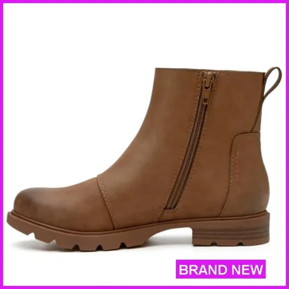 Chunky Lug Sole Ankle Booties Low Heel Zipper Round Toe Comfortable Fashion - Picture 3 of 7